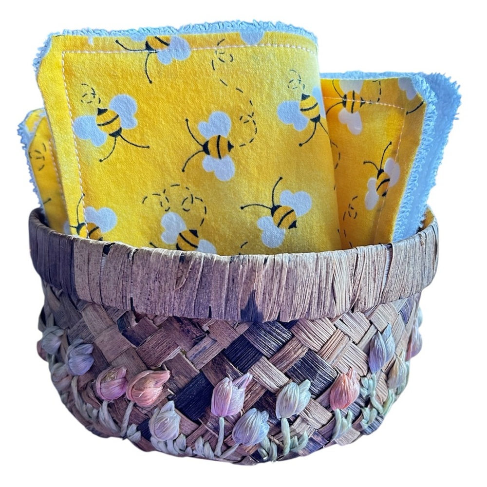 Hand Crafted Honey Bee Print Colorful Cotton Terry Cloth Reusable Unpaper Towels